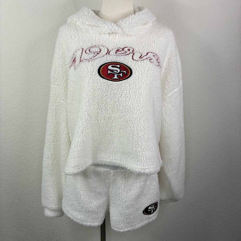 San Francisco 49ers White Sherpa Lounge Set Hoodie Shorts NFL Women’s M